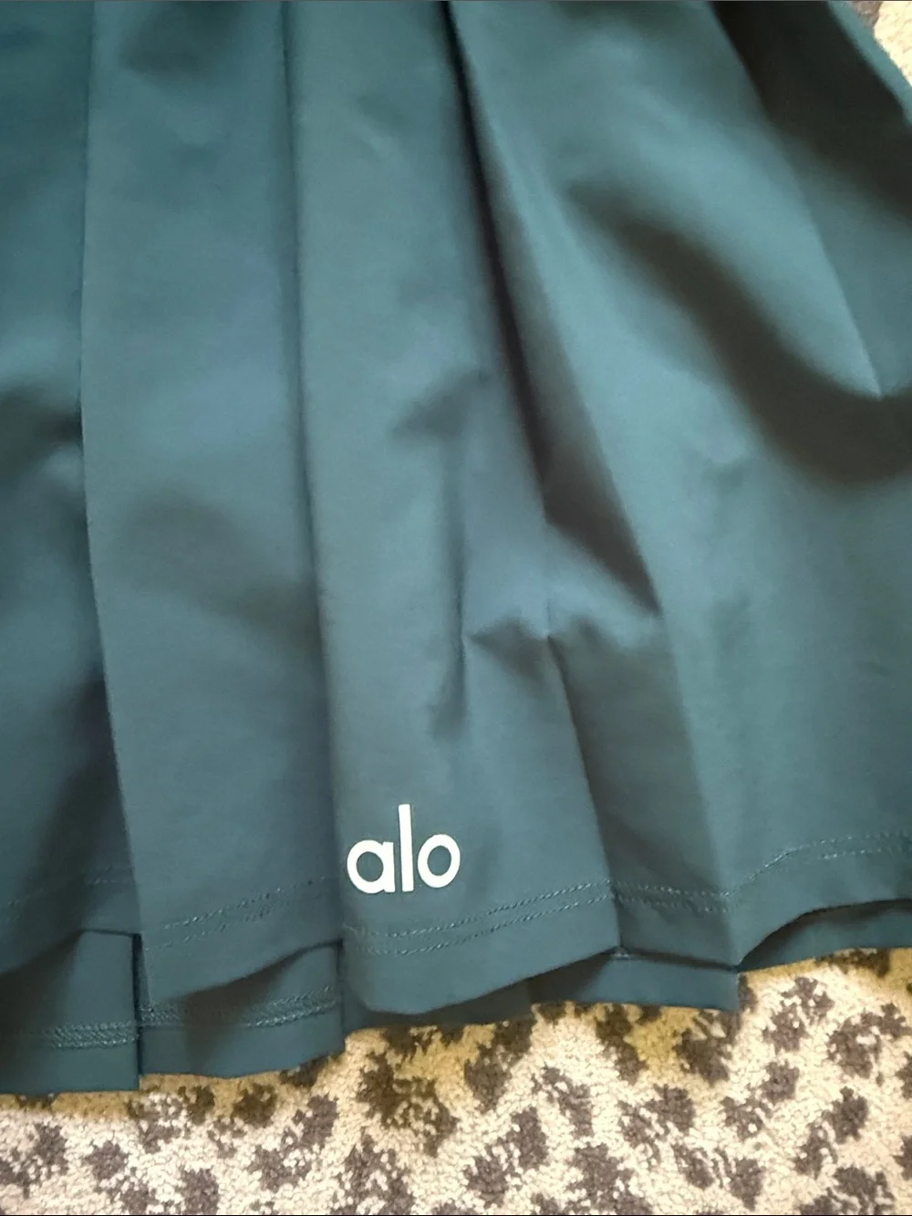ALO Yoga Teal Pleated Skater Skirt with White Logo